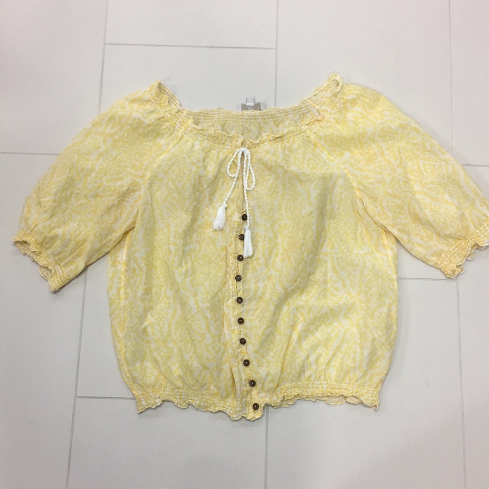 Joie Yellow Drawstring Peasant Top size Small